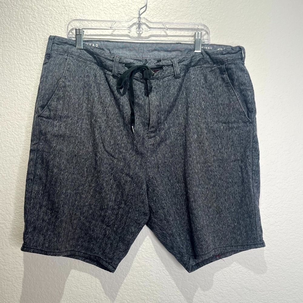 California Republic Bullhead Denim Co Skinny Shorts‎ Mens W38 Gray Herringbone